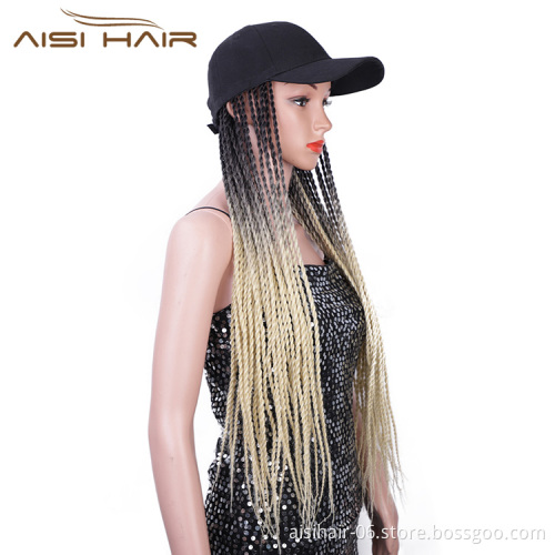 Aisi Hair Top Quality Cheap Vendor Baseball Hat With Long Twist Braiding Hair Extension For Black Women Synthetic Hair Wigs